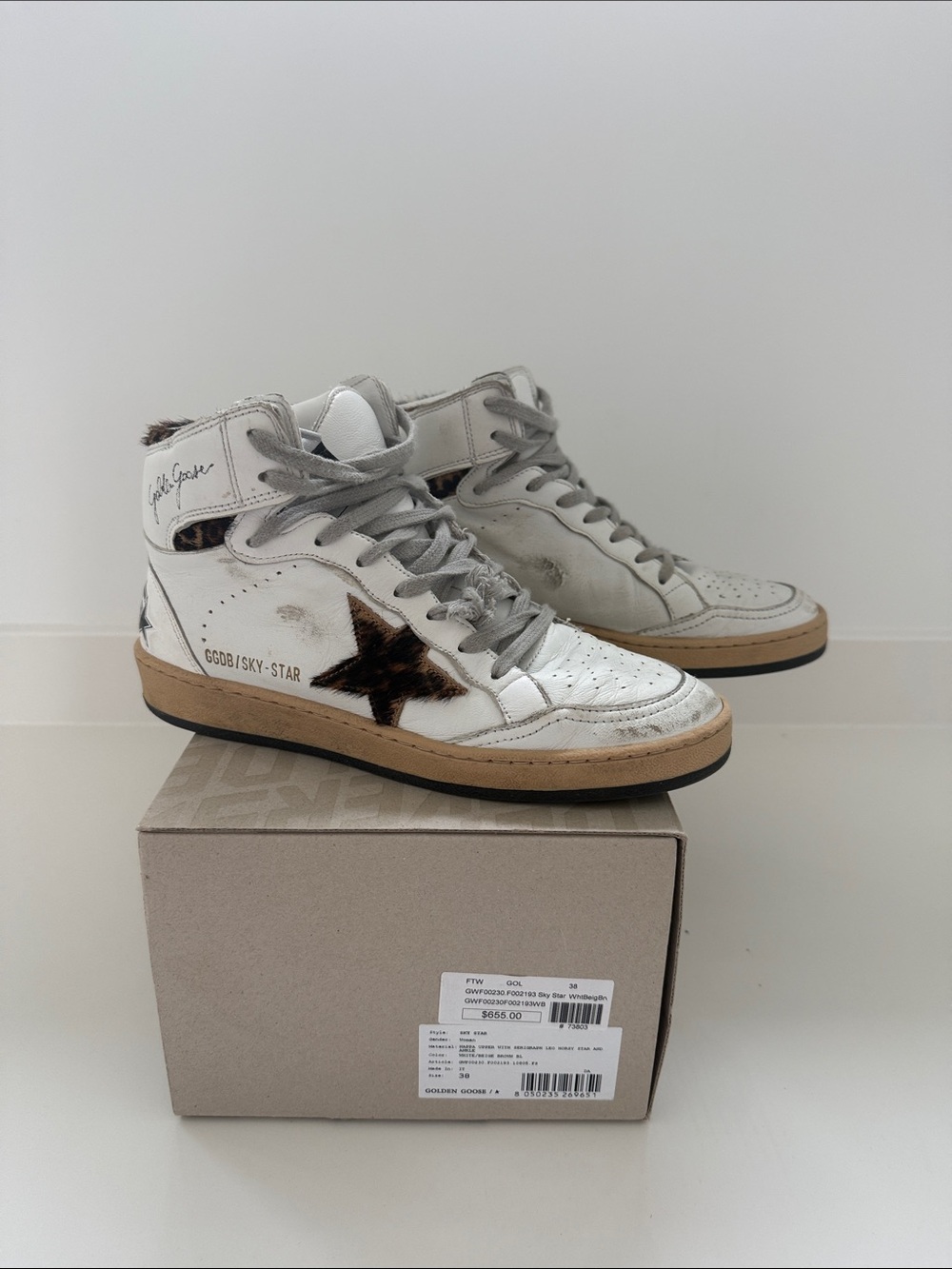 Golden Goose Women's White High-Top Sneakers with Leopard Accent size 38 - Picture 4 of 7